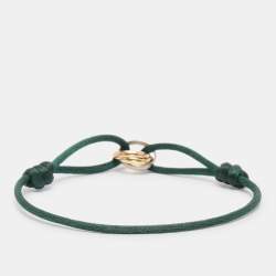 Pre Owned Cartier Trinity 18k Three Tone Gold Green Cord Bracelet