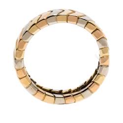 Pre Owned Cartier Chevron Three Tone 18K Gold Band Ring Size 51
