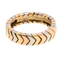 Pre Owned Cartier Chevron Three Tone 18K Gold Band Ring Size 51