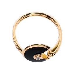 Pre Owned Cartier Amulette de Cartier Onyx Diamond 18K Rose Gold Ring Size 53