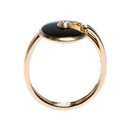 Pre Owned Cartier Amulette de Cartier Onyx Diamond 18K Rose Gold Ring Size 53