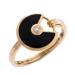 Pre Owned Cartier Amulette de Cartier Onyx Diamond 18K Rose Gold Ring Size 53