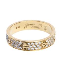 مملوكة مسبقًا Cartier Love Pave Diamond 18K Yellow Gold Wedding Band Ring Size 62