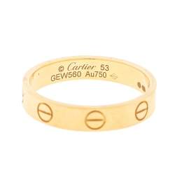Pre Owned Cartier LOVE 18K Yellow Gold Narrow Wedding Band Ring Size 53