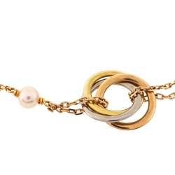 Cartier Trinity Cultured Pearl 18K Three Tone Gold Station Bracelet