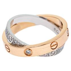مملوكة مسبقًا Cartier Love Diamond 18K Two Tone Gold Double Band Ring Size 51