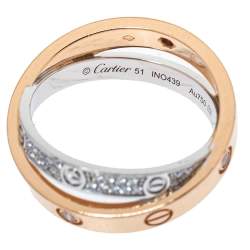 مملوكة مسبقًا Cartier Love Diamond 18K Two Tone Gold Double Band Ring Size 51