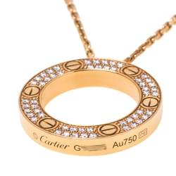 Pre Owned Cartier Love Diamond Paved 18K Rose Gold Necklace