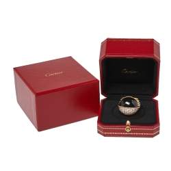 Pre Owned Cartier Paris Nouvelle Vague Black Jade Diamond 18K Rose Gold Cocktail Ring Size 56