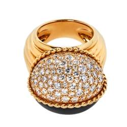 Pre Owned Cartier Paris Nouvelle Vague Black Jade Diamond 18K Rose Gold Cocktail Ring Size 56