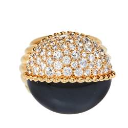 Pre Owned Cartier Paris Nouvelle Vague Black Jade Diamond 18K Rose Gold Cocktail Ring Size 56