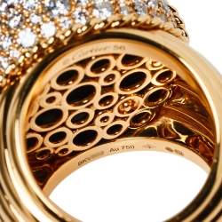 Pre Owned Cartier Paris Nouvelle Vague Black Jade Diamond 18K Rose Gold Cocktail Ring Size 56