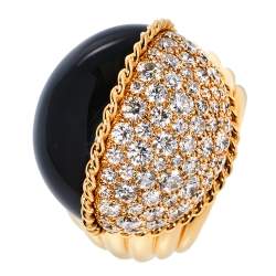 Pre Owned Cartier Paris Nouvelle Vague Black Jade Diamond 18K Rose Gold Cocktail Ring Size 56