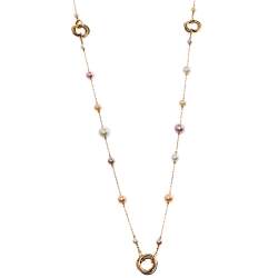 Cartier Trinity Cultured Pearl 18K Three Tone Gold Long Station Necklace
