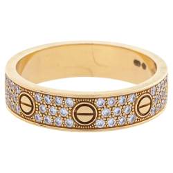 Pre Owned Cartier Love Pave Diamond 18K Yellow Gold Wedding Band Ring Size 54