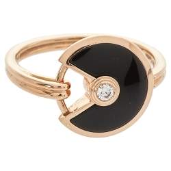 Cartier Amulette de Cartier Diamond Onyx 18K Rose Gold Ring Size