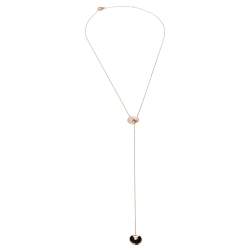 Pre Owned Cartier Amulette de Cartier Diamond Onyx Mother of Pearl 18K Rose Gold Necklace XS 