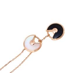 Pre Owned Cartier Amulette de Cartier Diamond Onyx Mother of Pearl 18K Rose Gold Necklace XS 