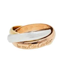Pre Owned Cartier Classic Les Must De Trinity 18K Three Tone Gold Ring Size 49