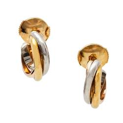 Pre Owned Cartier Trinity 18K Three Tone Gold Huggie Earrings Small Model