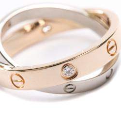 Cartier Love 6 Diamonds 18K White Gold 18K Rose Gold Ring Size EU 53