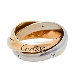 Pre Owned Cartier Trinity Diamond 18K Three Tone Gold Ring Size 51