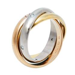 Pre Owned Cartier Trinity Diamond 18K Three Tone Gold Ring Size 51
