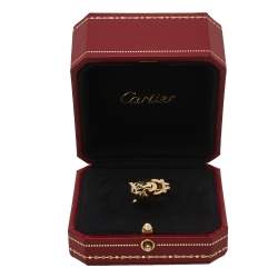 Pre Owned Cartier Panthere de Cartier Diamond Lacquer Garnet 18k Yellow Gold Ring Size 50
