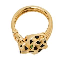 Pre Owned Cartier Panthere de Cartier Diamond Lacquer Garnet 18k Yellow Gold Ring Size 50