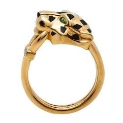 Pre Owned Cartier Panthere de Cartier Diamond Lacquer Garnet 18k Yellow Gold Ring Size 50