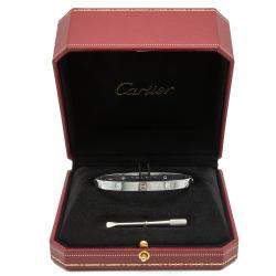 Pre Owned Cartier Love White Gold 4 Diamonds Bracelet Size 19