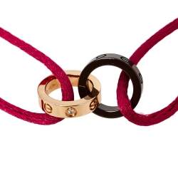 مملوكة مسبقًا Cartier Love Diamond 18K Rose Gold & Ceramic Pink Cord Bracelet