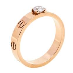 Cartier Love 0.25ct Solitaire Diamond 18K Rose Gold Narrow Band Ring Size 53