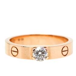 Cartier Love 0.25ct Solitaire Diamond 18K Rose Gold Narrow Band Ring Size 53