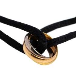 Pre Owned Cartier Trinity 18K Three Tone Gold Adjustable Black Cord Bracelet