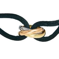 Pre Owned Cartier Trinity de Cartier 18K Three Tone Gold Adjustable Black Cord Bracelet 