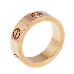 Pre Owned Cartier Love Pink Sapphire 18K Rose Gold Band Ring Size 52