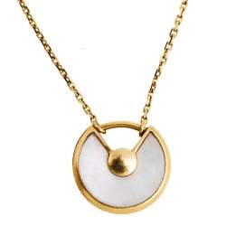 Pre Owned Cartier Amulette De Cartier Mother of Pearl Diamond 18K Yellow Gold Pendant Necklace XS