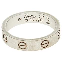 Pre Owned Cartier Love 1 Diamond 18K White Gold Narrow Wedding Band Ring Size 53