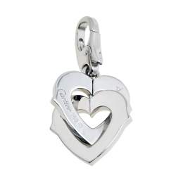 Pre Owned Cartier Double Heart Diamond 18K White Gold Charm 