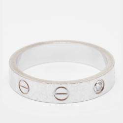 Pre Owned Cartier Love 1 Diamond 18K White Gold Narrow Wedding Band Ring Size 53