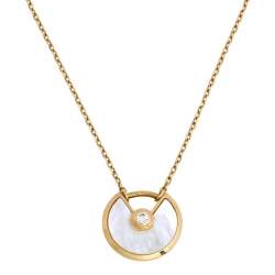 Pre Owned Cartier Amulette de Cartier Mother of Pearl Diamond 18k Yellow Gold Pendant Necklace
