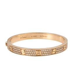 Cartier Love Paved Diamond 18K Rose Gold Cuff Bracelet 16