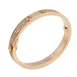 Cartier Love Paved Diamond 18K Rose Gold Cuff Bracelet 16