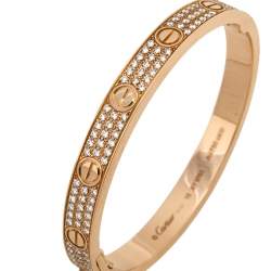 Cartier Love Paved Diamond 18K Rose Gold Cuff Bracelet 16