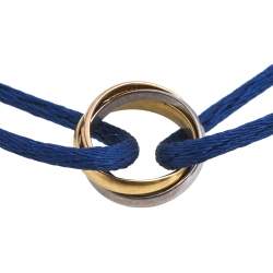 Pre Owned Cartier Trinity de Cartier 18K Three Tone Gold Adjustable Blue Cord Bracelet