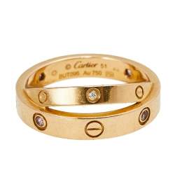 مملوكة مسبقًا Cartier Love 2 Diamond 4 Pink Sapphire 18K Rose Gold Double Band Ring Size 51