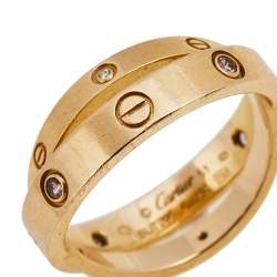 مملوكة مسبقًا Cartier Love 2 Diamond 4 Pink Sapphire 18K Rose Gold Double Band Ring Size 51