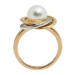 مملوكة مسبقًا Cartier Trinity Cultured Pearl Diamond 18K Three Tone Gold Ring 51