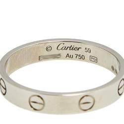 Pre Owned Cartier Love 18K White Gold Narrow Wedding Band Ring Size 59